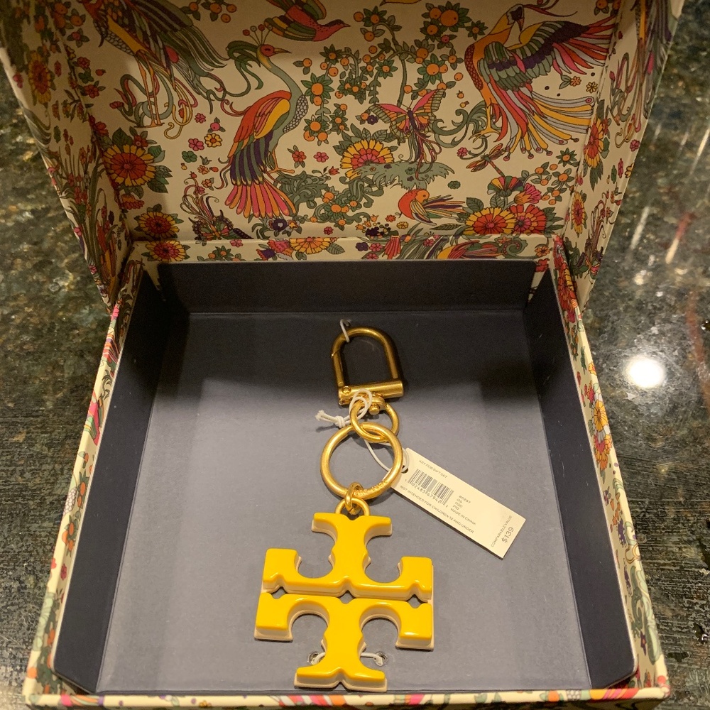 PRICE IS FIRM-Tory Burch NWT Yellow Double T Logo Key Chain Fob Ring Purse Charm